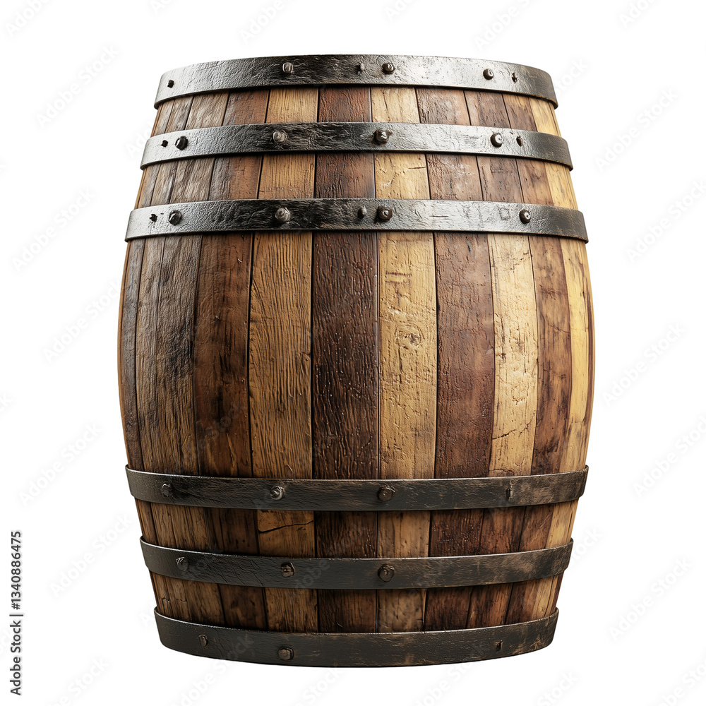 Fototapeta premium Rustic wooden barrel cask container vintage aged wood isolated on transparent background