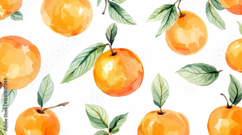 Seamless watercolor pattern of hand drawn orange on a white background