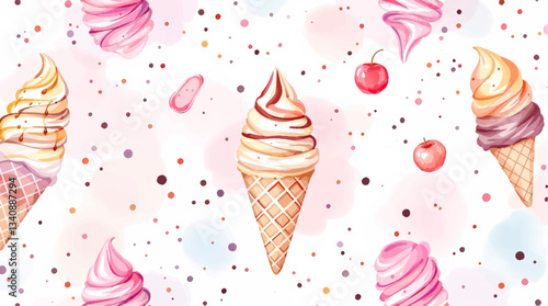 Watercolor pattern ice cream white background vector