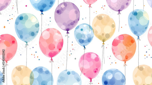 Watercolor balloons on a white background. Seamless pattern Vector