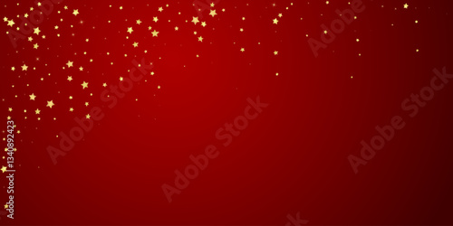 Magic stars vector overlay. Gold stars scattered around randomly, falling down, floating. Chaotic dreamy childish overlay template. Enchanting vector with magic stars on red background.