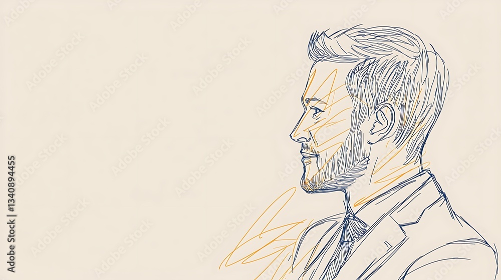 Line portrait a businessman in a discussion, minimalist colours Line portrait a businessman in a discussion, minimalist colours