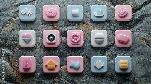 Colorful Icon Set with Minimalistic Design Elements in Pastel Shades