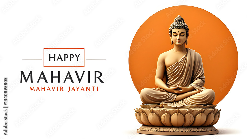 Mahavir Jayanti Celebration with Lord Mahavir Statue in Meditation Pose – Jainism Festival Greeting