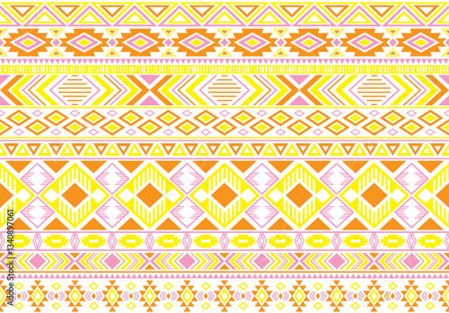 Gypsy pattern tribal ethnic motifs geometric seamless background. Rich gypsy geometric shapes sprites tribal motifs clothing fabric textile print traditional design with triangles