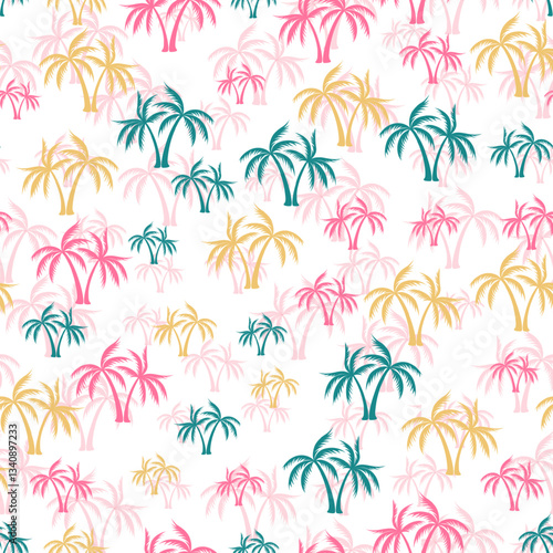 Palm tropical seamless pattern. Fabric print with trees. Natural vector backg...