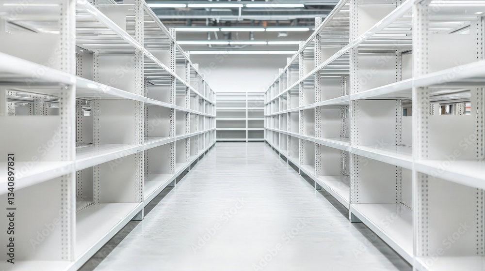Fototapeta premium Import Tariffs trade impact concept. Empty shelves in a bright, modern space create a minimalist atmosphere.