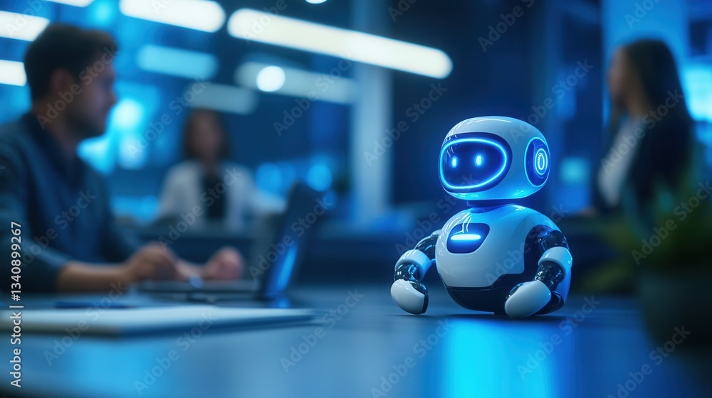 Fototapeta premium Futuristic Robot Assistant Helping in Modern Office Environment