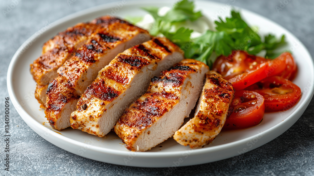Grilled chicken breast and wings with vegetables on a plate Grilled chicken breast and wings with vegetables on a plate