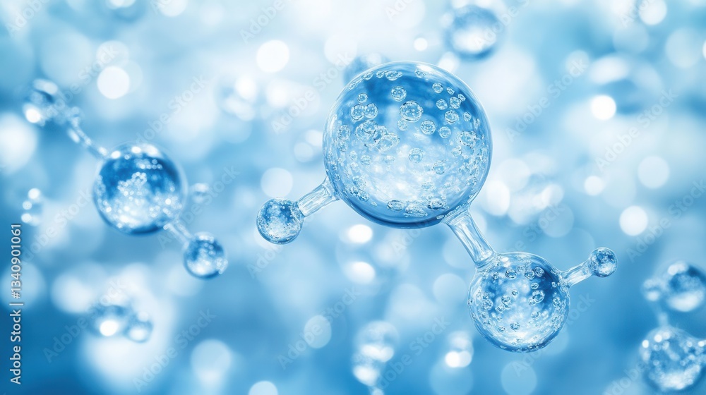 Close-Up View of Molecules with Bubbles on a Blue Background Close-Up View of Molecules with Bubbles on a Blue Background