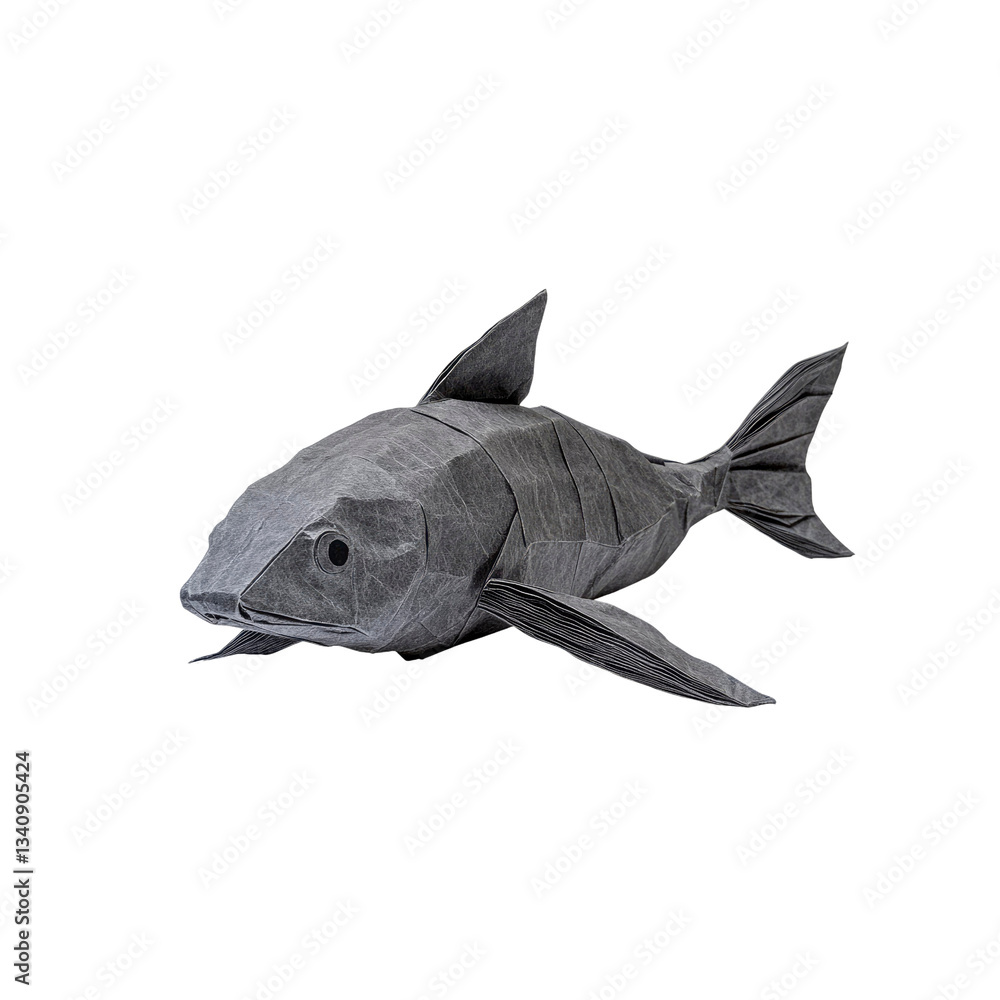Fototapeta premium Intricate Origami Shark Gray Paper Fish Sculpture