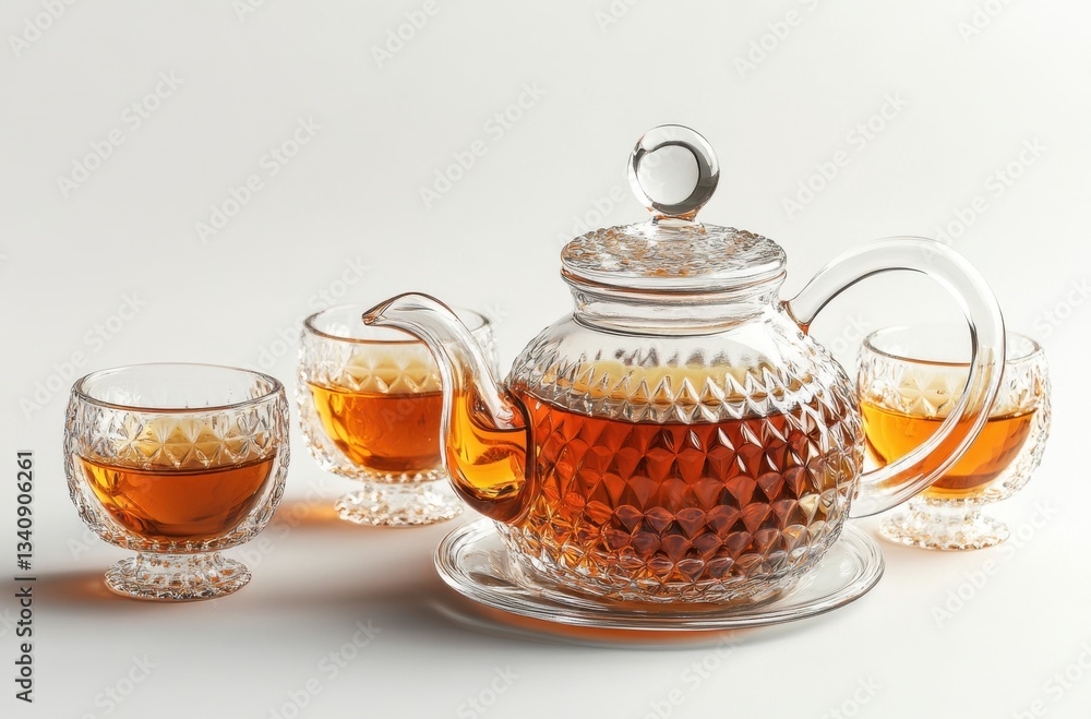 Luxury glass tea set with teapot and matching cups, Luxury glass tea set with teapot and matching cups,