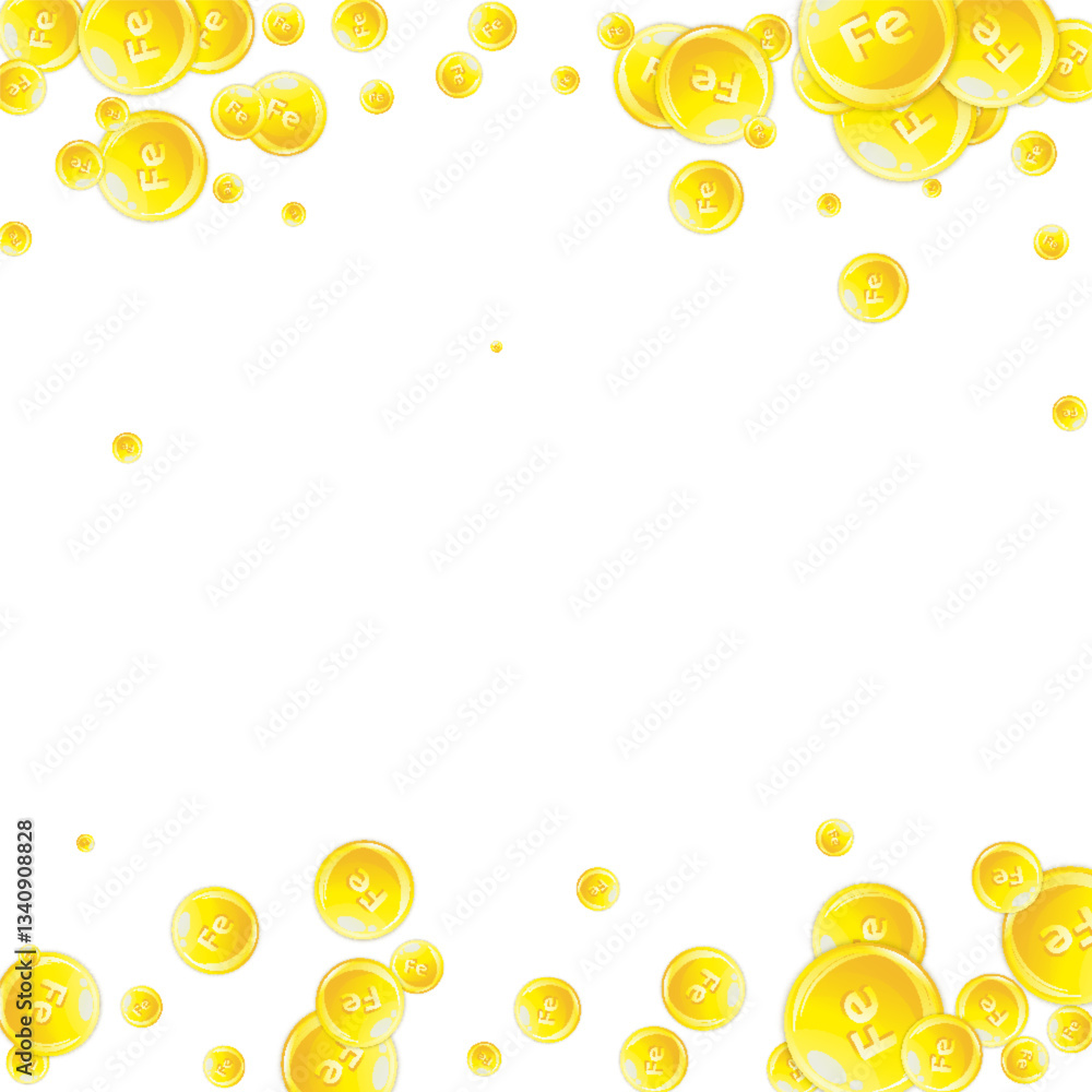 Ferritin round droplets scattered randomly. Beauty treatment and nutrition skin care. Healthy life concept. Essential vitamins vector illustration. Ferritin round droplets scattered randomly. Beauty treatment and nutrition skin care. Healthy life concept. Essential vitamins vector illustration.