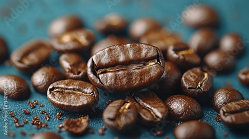 Roasted coffee beans close-up