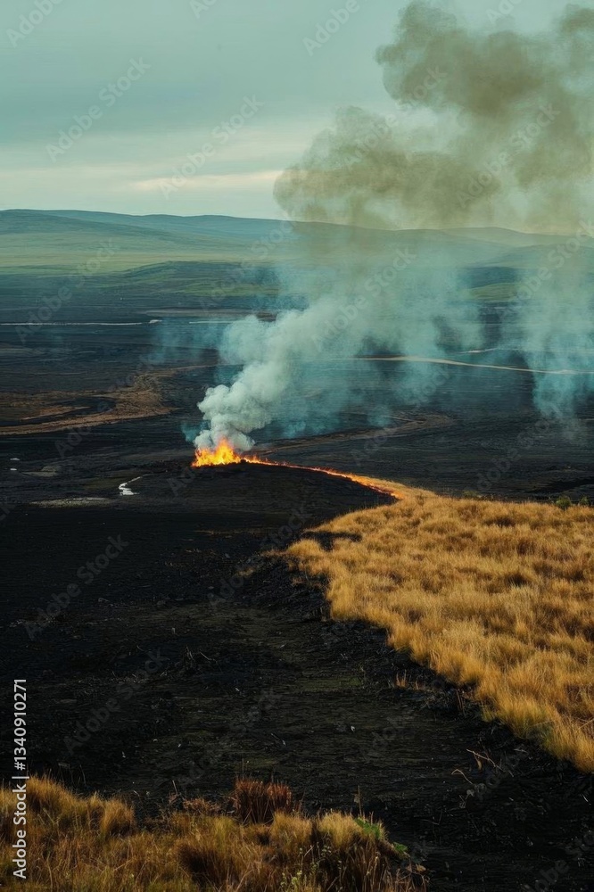 Fototapeta premium there is a large plume of smoke coming out of the ground