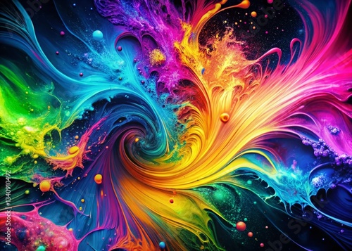 Vivid Neon Abstract Art:  Dynamic Swirls of Fluorescent Color
