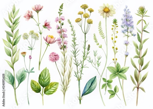 Wallpaper Mural Watercolor Herbs & Flowers Clipart Set: Botanical Illustrations for Design Projects Torontodigital.ca