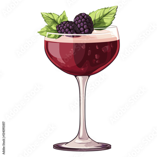 Bramble cocktail illustration beverage glass vector