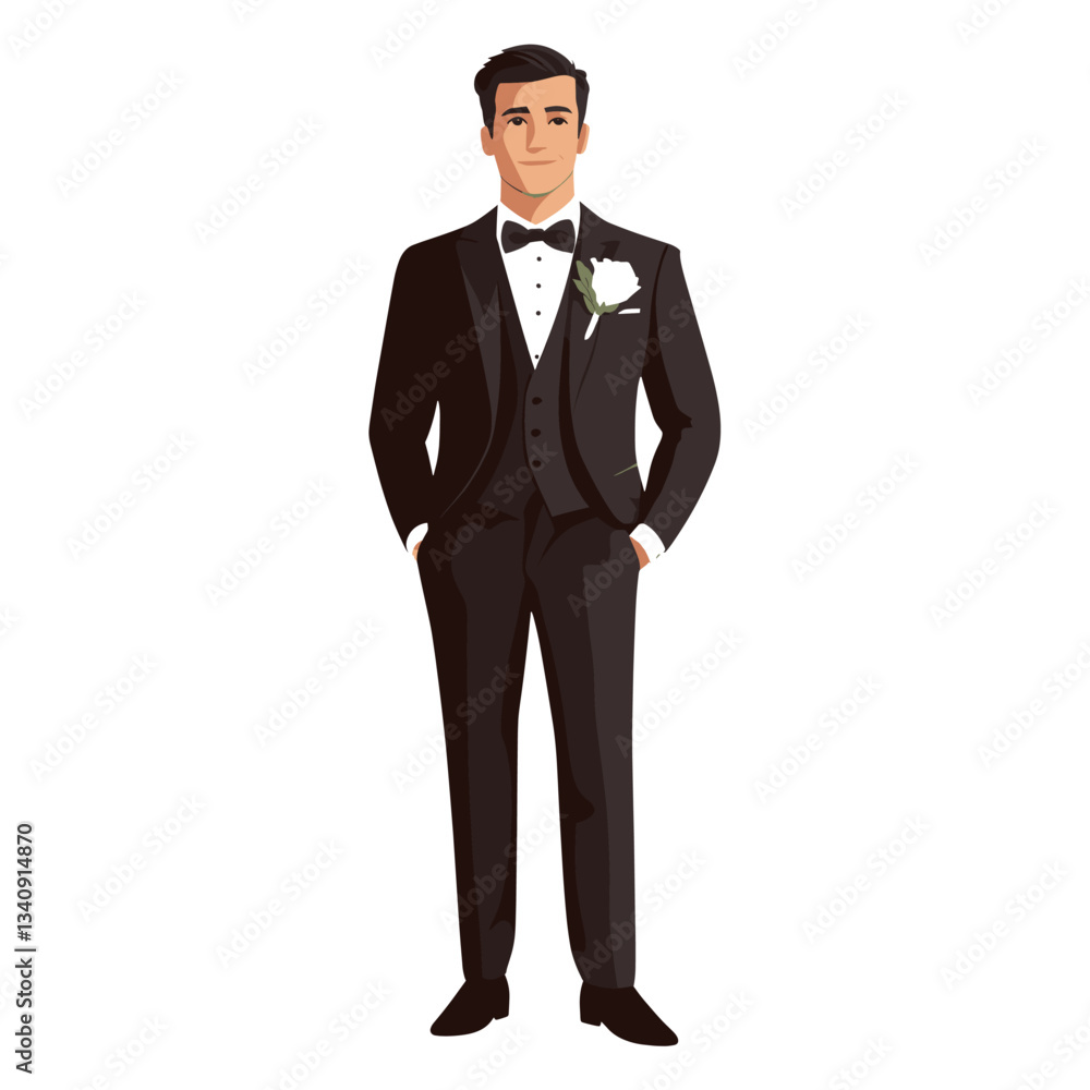 Groom in wedding suit illustration formalwear tuxedo vector Groom in wedding suit illustration formalwear tuxedo vector