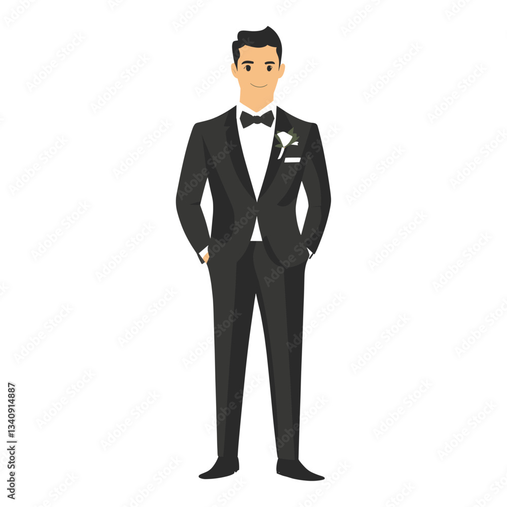 Groom in wedding suit illustration tuxedo style vector Groom in wedding suit illustration tuxedo style vector
