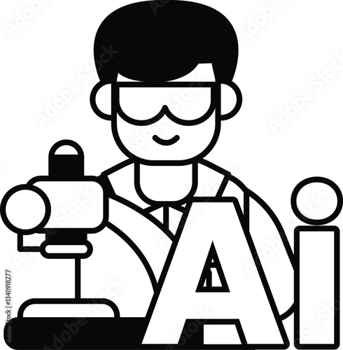 A man in a lab coat is holding a microscope and smiling