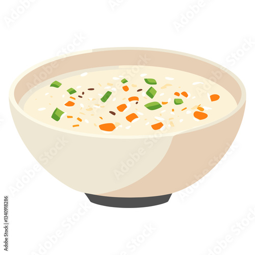 Chinese rice porridge in a bowl illustration background simple vector