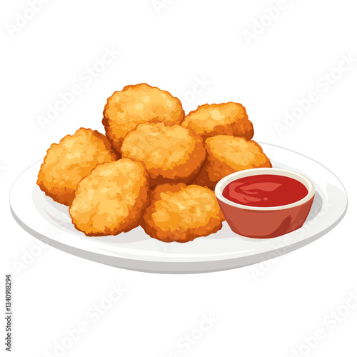 Chicken nuggets in a plate background ketchup chicken vector