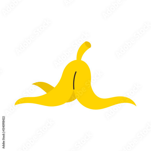 Banana peel, classic slippery prank object for jokes and fun. Vector illustration.