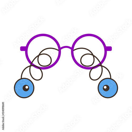 Funny prank glasses with eyes popping out on springs for April Fools Day. Vector illustration.