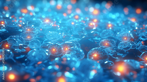 Striking blue and orange background in a scientific abstract visualization of scalar particles and their dynamics in the realm of physics.