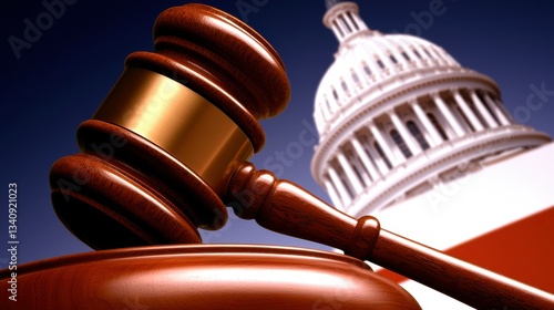 Judicial Gavel Justice System Law and Order Building in Background Legal and Political Matters