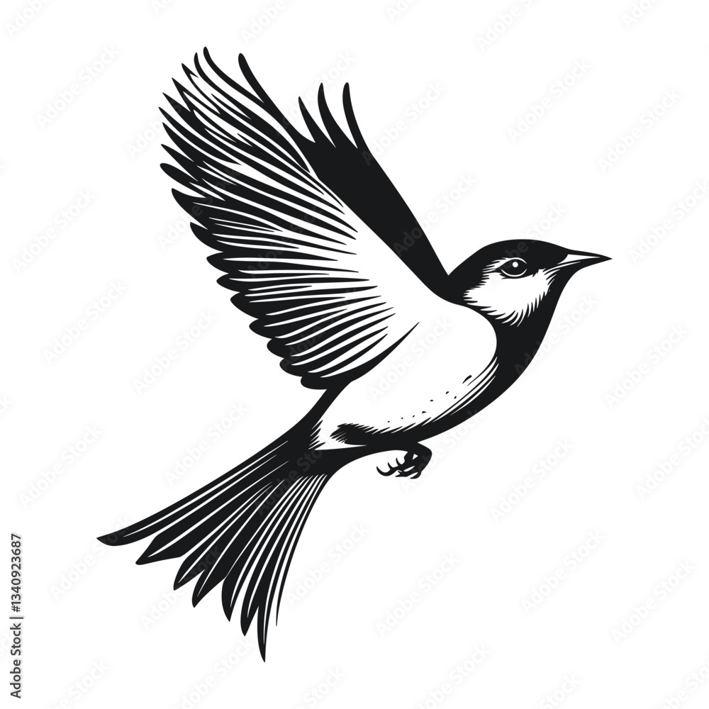 Fototapeta premium Simple flying bird linear art illustration stencil vector