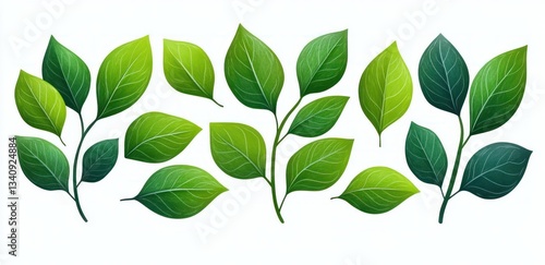 Green Leaves Icon Set, Minimalistic Leaf Shapes for Eco, Organic, Vegan, Healthy Food, Environment and Spa Concepts