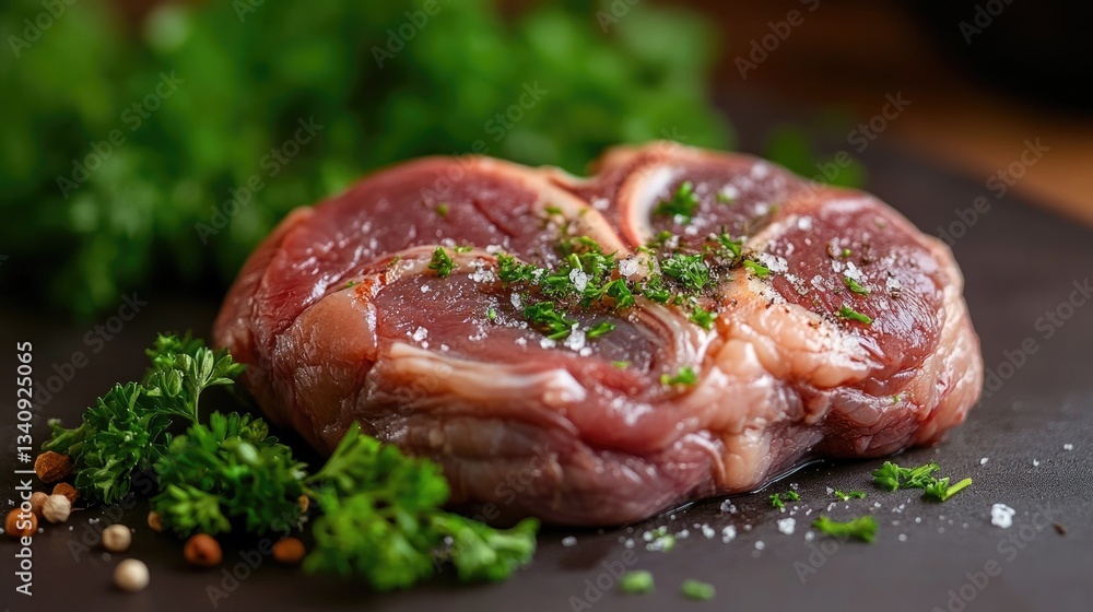 Lamb Kidney Grill: Close-up Macro of Lamb Kidney with Parsley in Kitchen Studio Lamb Kidney Grill: Close-up Macro of Lamb Kidney with Parsley in Kitchen Studio