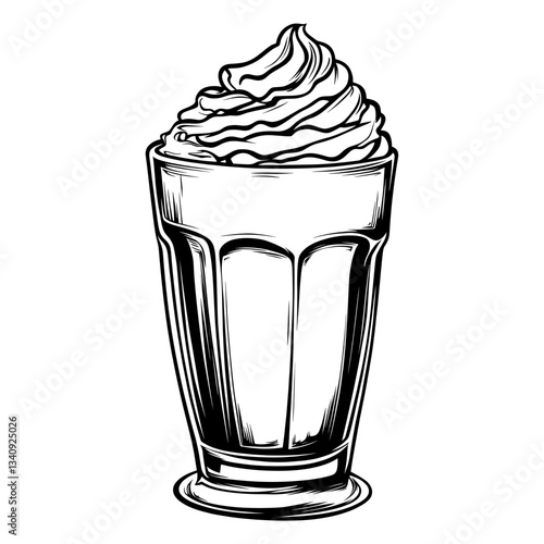 Simple iced americano linear illustration beverage dessert vector