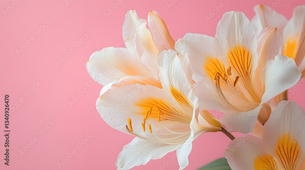 White and Yellow Amaryllis on Pink Background White and Yellow Amaryllis on Pink Background