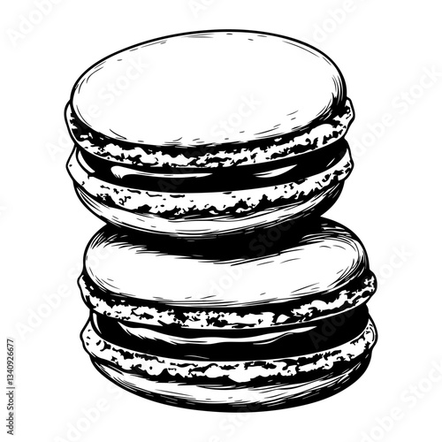 Simple macarons linear illustration dessert black vector