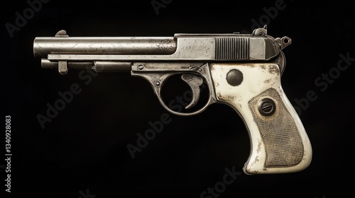 Luger P08 Pistol. German Handgun 1908 White Weapon Metal Firearm