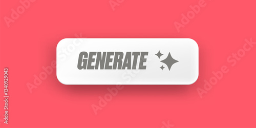 Generate Button Vector Clean White UI Element with Sparkle Icons on Pink Background, Modern Design for Web and App Interfaces, Call to Action Concept