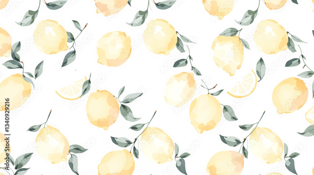 Εκτύπωση καμβά Hand drawn watercolor lemon Sicilian painting on white background