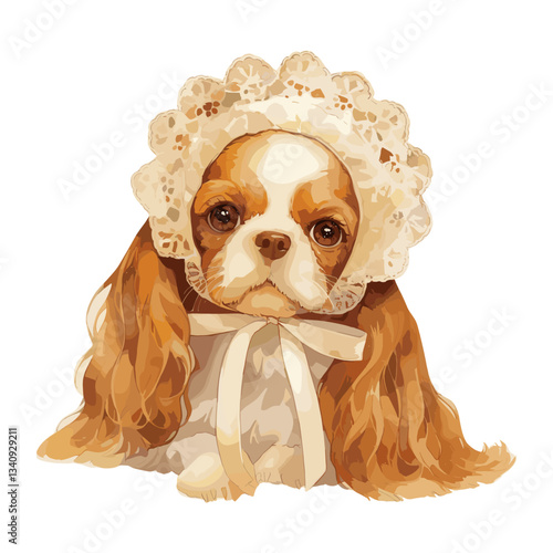 Coquette Cavalier King Charles Spaniel dog illustration watercolor animal vector