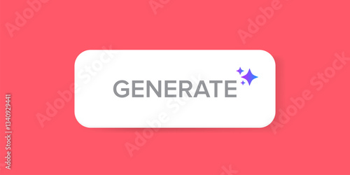 Generate Button Vector Clean White UI Element with Sparkle Icons on Pink Background, Modern Design for Web and App Interfaces, Call to Action Concept