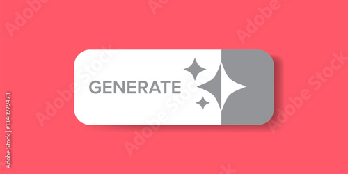 Generate Button Vector Clean White UI Element with Sparkle Icons on Pink Background, Modern Design for Web and App Interfaces, Call to Action Concept