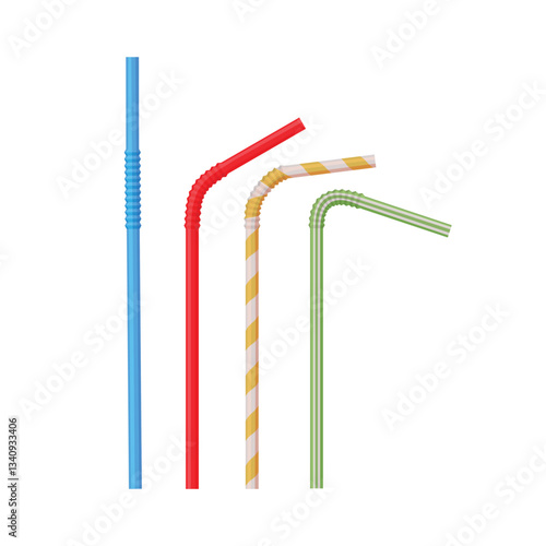 Cocktail straws. Cocktail straws of different colors and shapes in cartoon style. Colored cocktail straws. Vector illustration