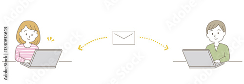 お問い合わせページの挿絵＿ご依頼から納品までの流れ＿カジュアルな服装の男女
