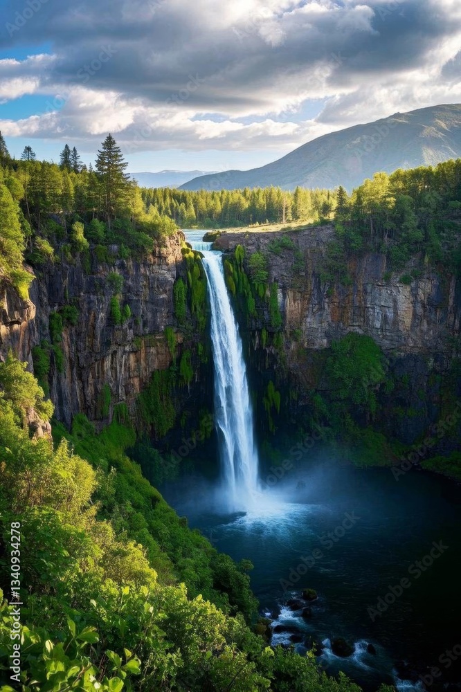 Fototapeta premium a large waterfall in the middle of a lush green forest
