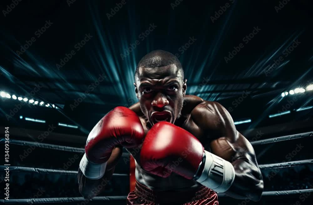 Afro american boxer in the ring fighting for the title Afro american boxer in the ring fighting for the title