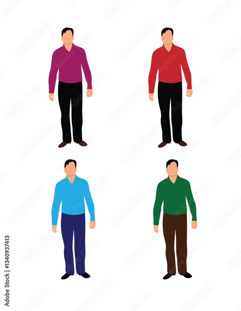 Fototapeta premium Man Standing Isolated on White Different Colors. People at work and activities vector art
