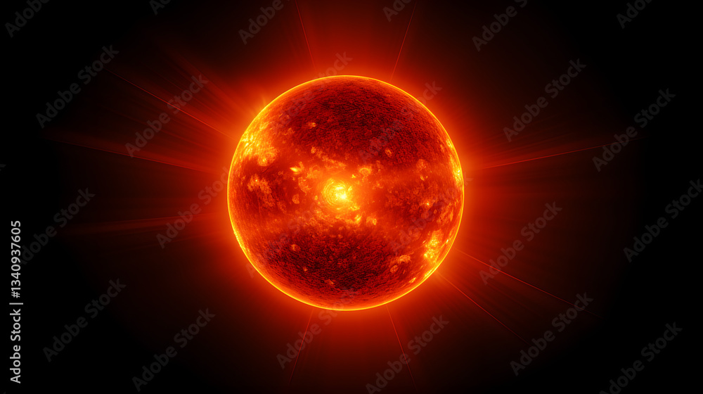 Obraz premium Close-up of a stunning sun-like star showcasing solar metallicity and detailed features against a beautiful space background.