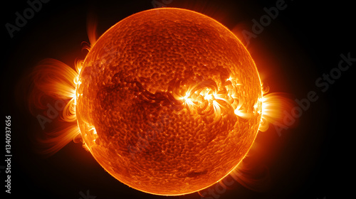 Captivating close-up of a sun-like star demonstrating solar metallicity with stunning features against a dark cosmic background.